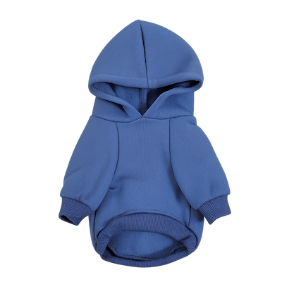 Suéter clásico para perro color azul con capucha, ropa de Peluchín Store.